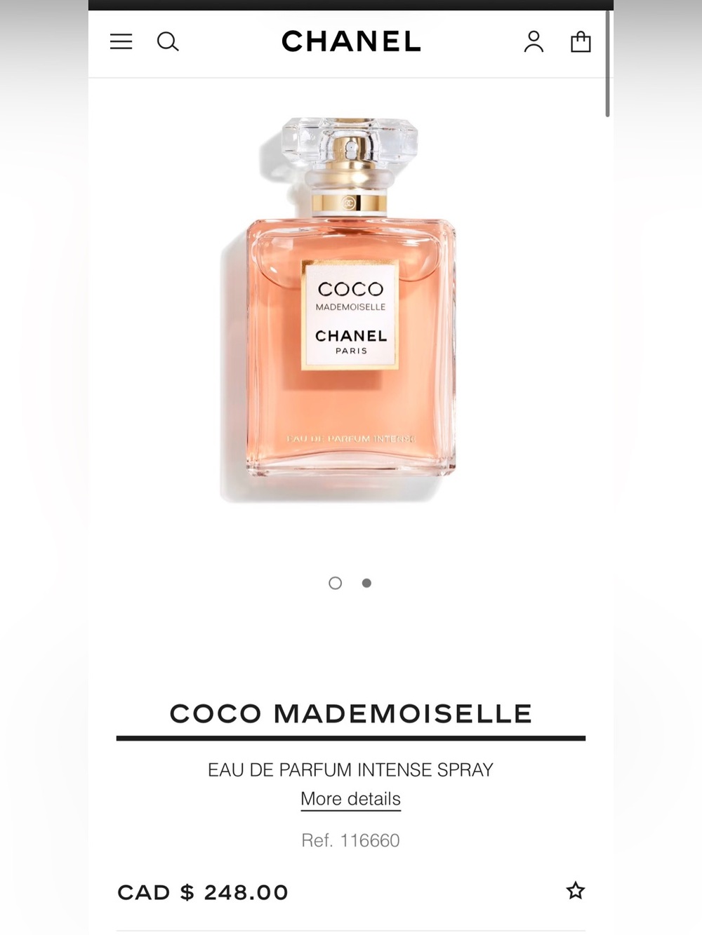 CHANEL Coco Mademoiselle Twist and Spray - White with Gold Trim